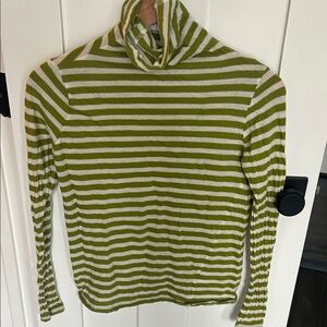 Green and White Striped Long Sleeve Top